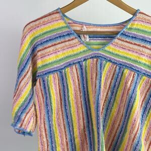 Vtg 60s Rainbow Key of Gee Terry Top Soft Sweater Pullover size S/M Boho Hippie